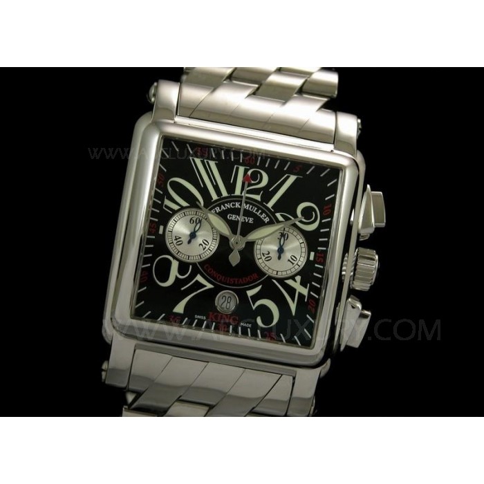 Replica Franck Muller Conquistador Kuningas Cortez 10000 Watch Musta Dial ruostumatonta ter st rannerengas SFR011