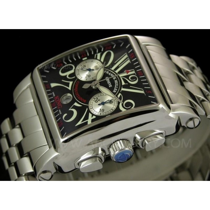 Replica Franck Muller Conquistador Kuningas Cortez 10000 Watch Musta Dial ruostumatonta ter st rannerengas SFR011