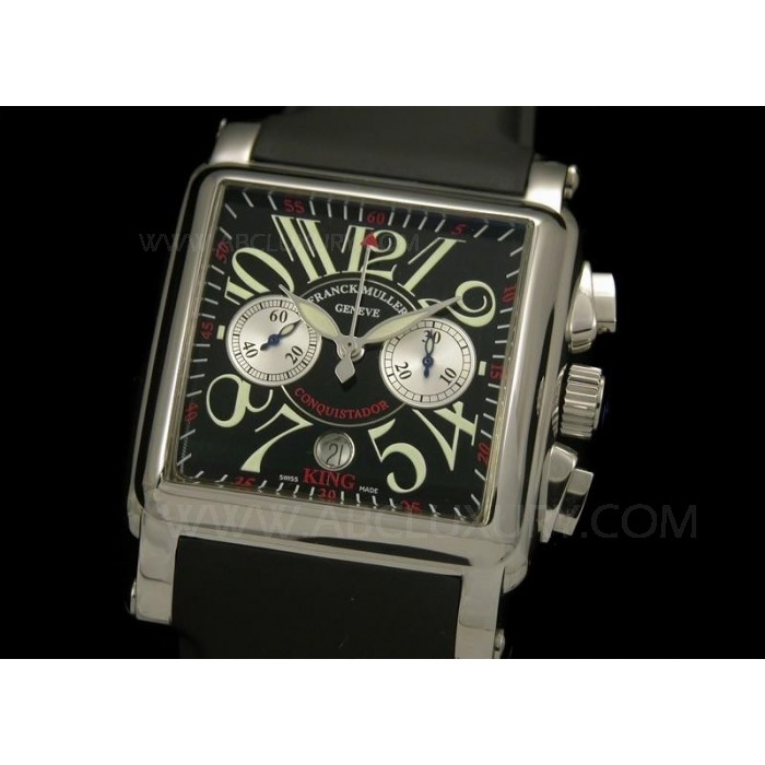 Replica Franck Muller Conquistador Kuningas Cortez 10000 Watch Musta Dial Musta Kumisilmukka 45mm SFR013