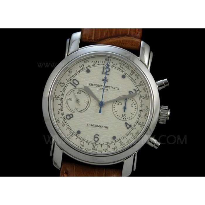 Replica Vacheron Constantin Chronograph Cream Dial 40mm Ruskea Nahkahihna SVC014